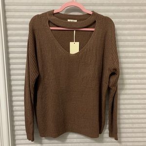 Cable knit brown choker sweater